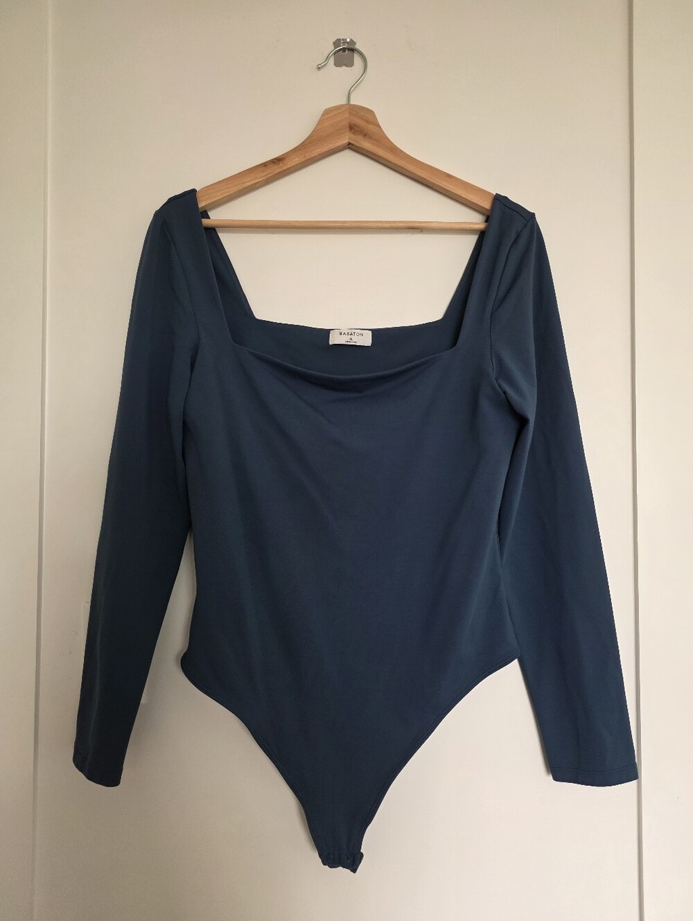 Babaton Dark Teal Blue Square-Neck Long Sleeve Contour Bodysuit